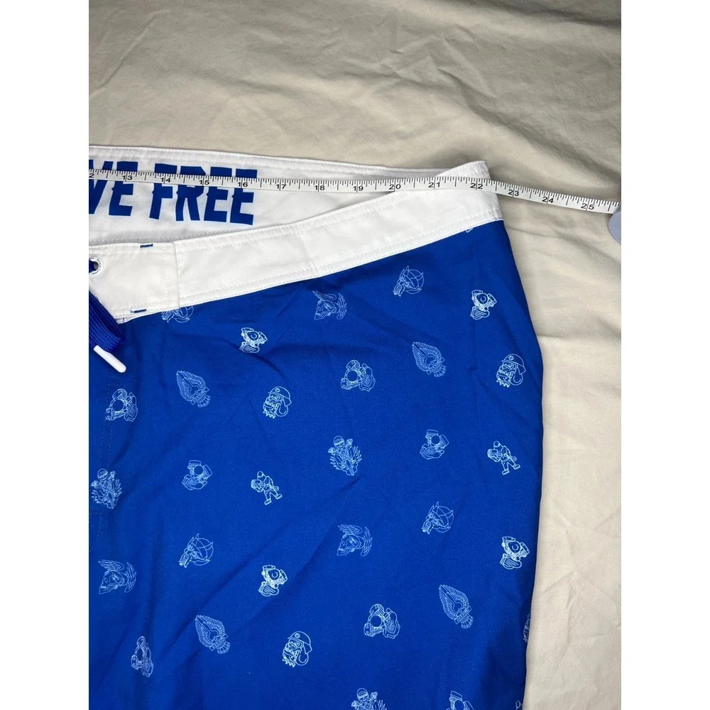 Dixon 46 Live Free Board Shorts Swim Trunks Blue Motorcycle Skulls Mens